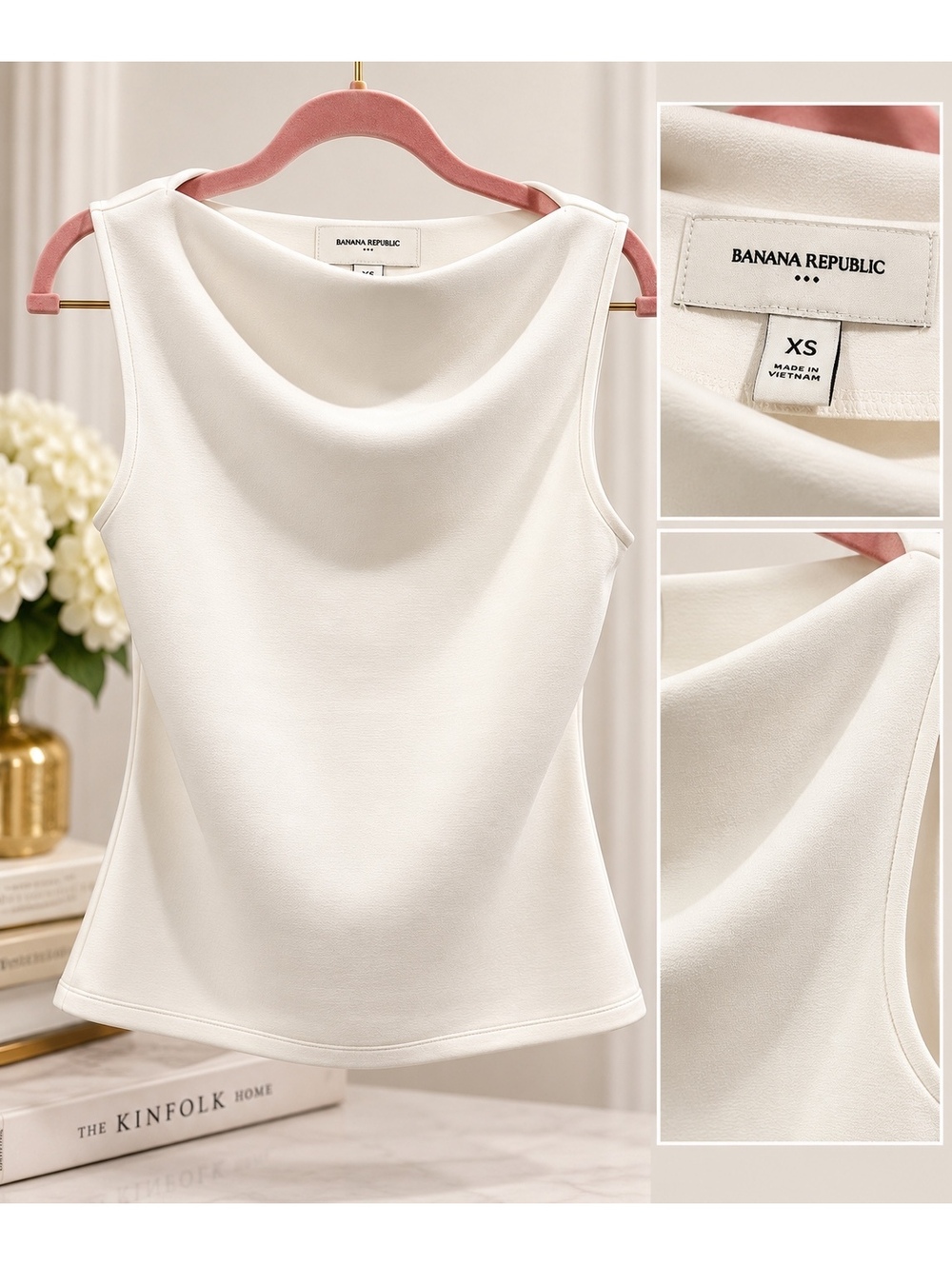 Banana Republic Women's White Sleeveless Cowl Neck Top Size XS